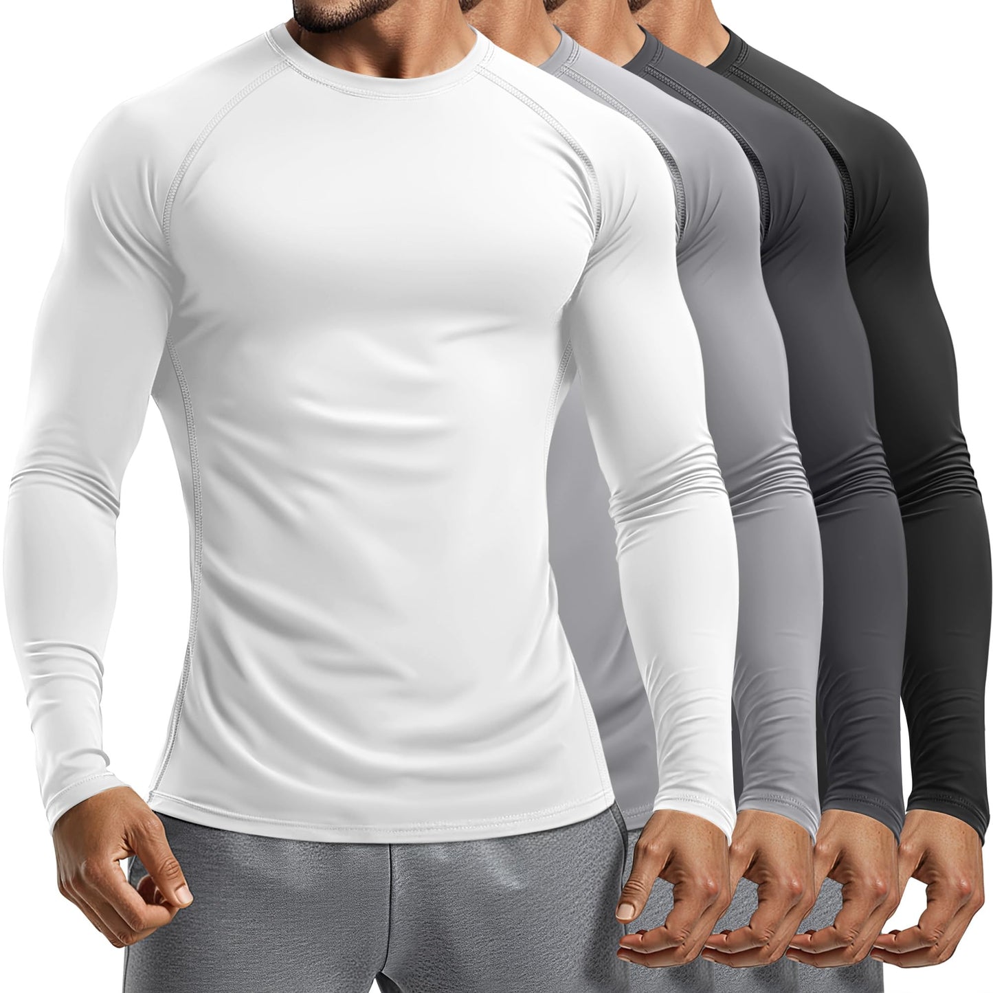 Men's Long Sleeve Compression Training Shirts 4-Pack