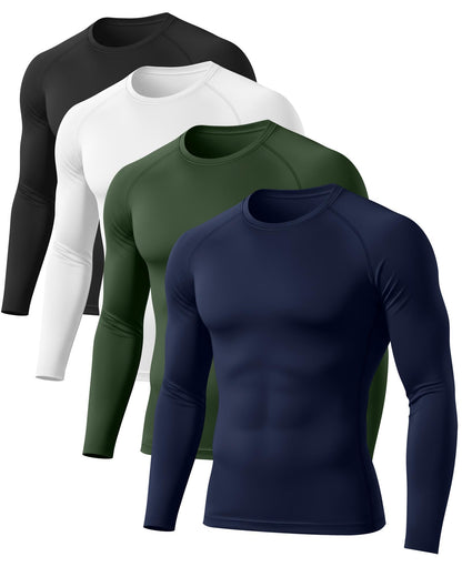 Men's Long Sleeve Compression Training Shirts 4-Pack