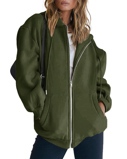 Women's Zip-Up Hooded Track Jacket with Pockets