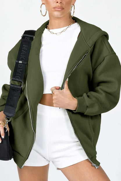 Women's Zip-Up Hooded Track Jacket with Pockets