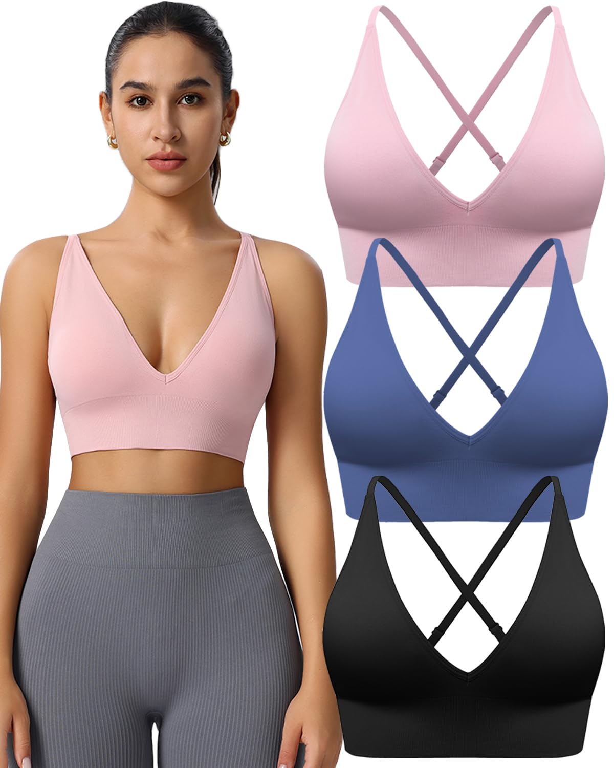 Women's Adjustable Criss-Cross Padded Sports Bra Set