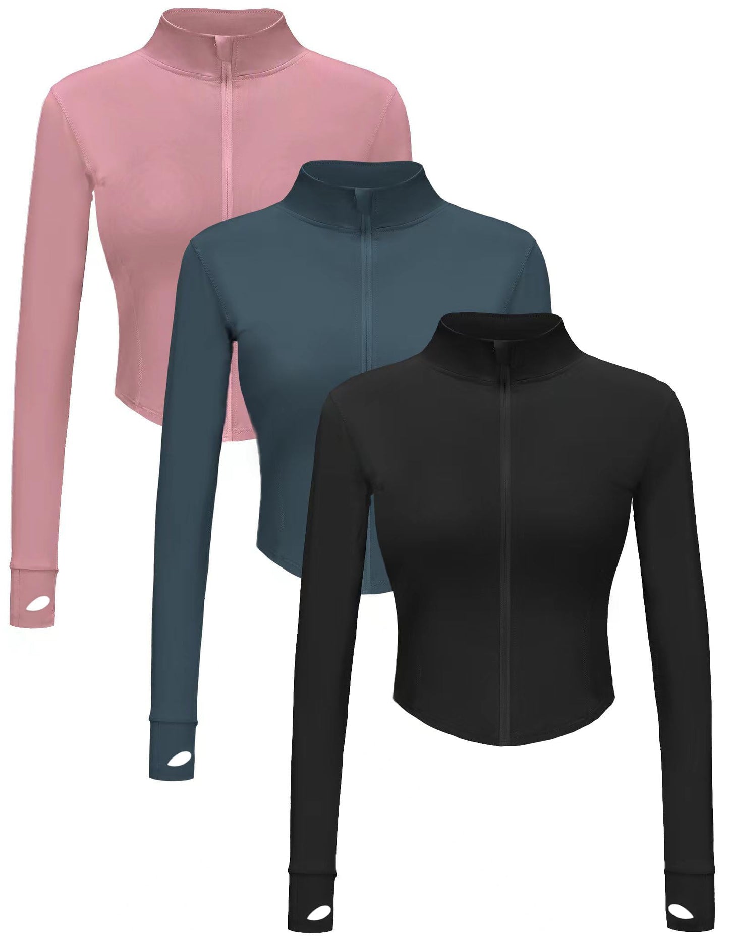 Women's Cropped Full-Zip Workout Jacket 3-Pack