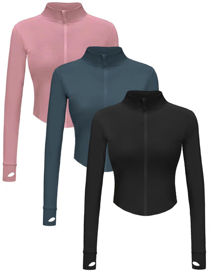 Women's Cropped Full-Zip Workout Jacket 3-Pack