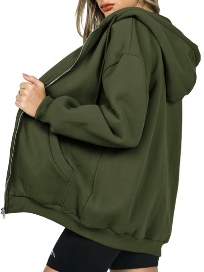 Women's Zip-Up Hooded Track Jacket with Pockets