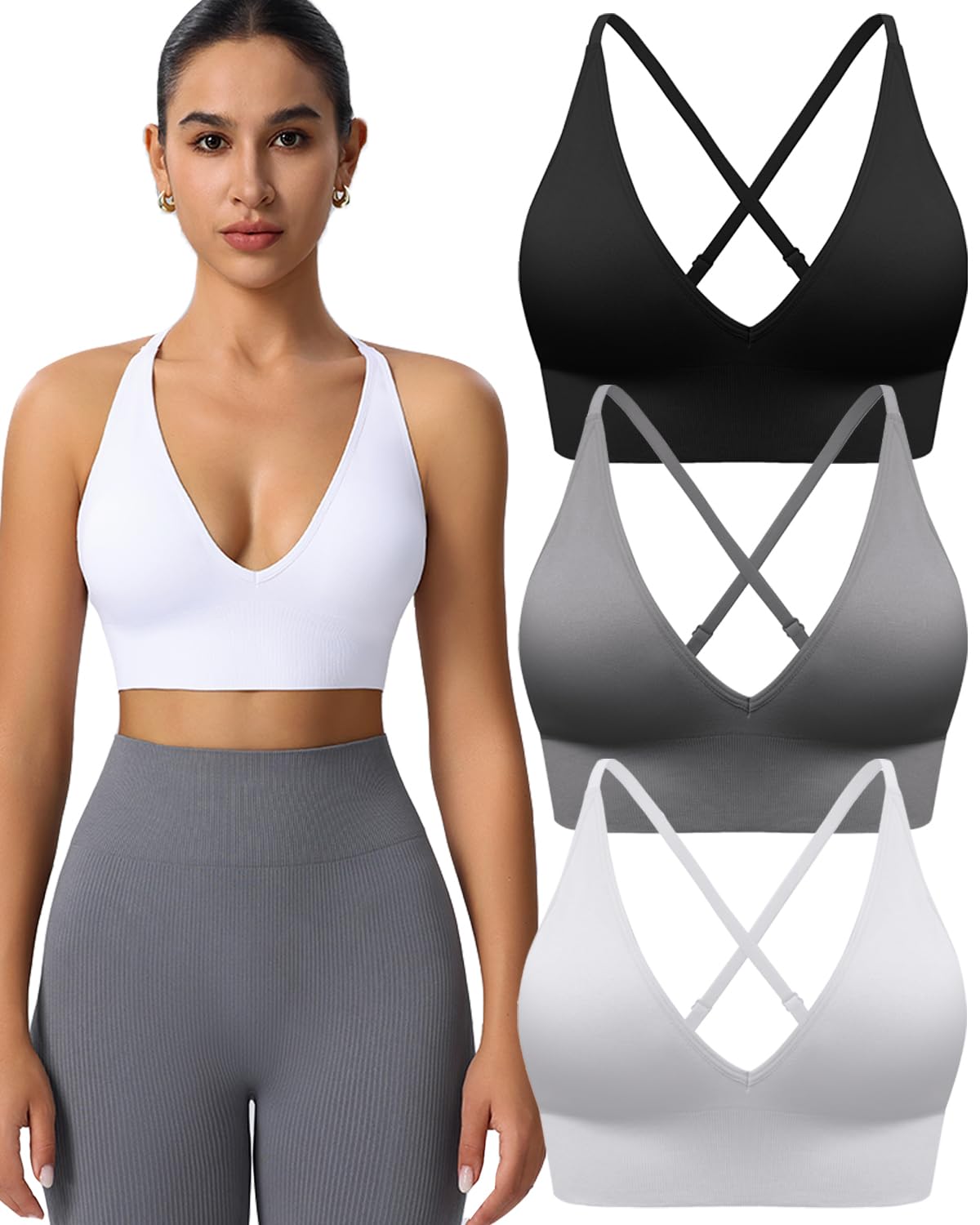 Women's Adjustable Criss-Cross Padded Sports Bra Set