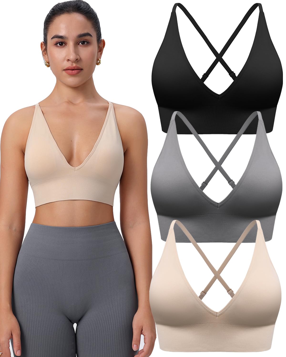 Women's Adjustable Criss-Cross Padded Sports Bra Set