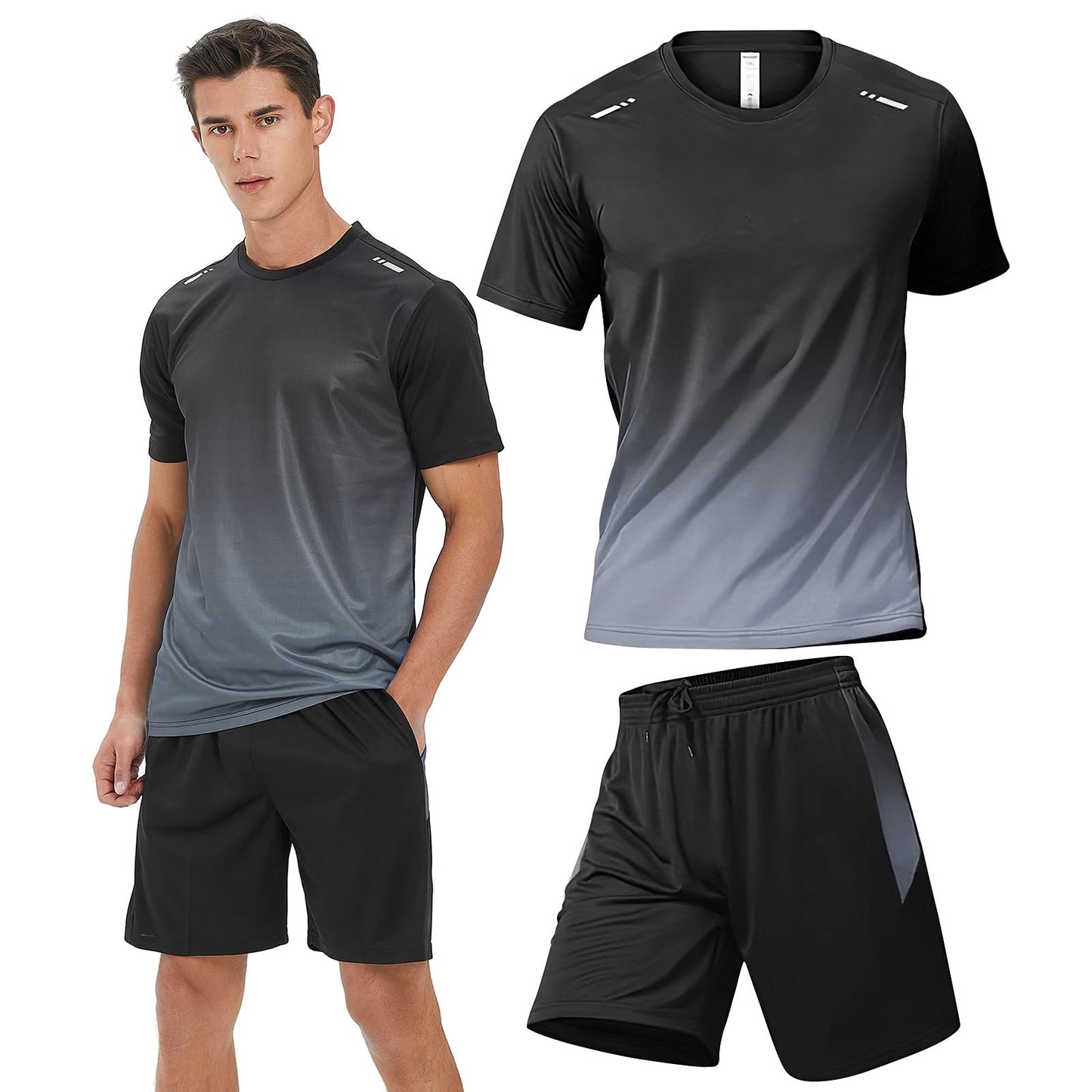 Men's Dry-Fit Workout Set with Shorts & Long Sleeve