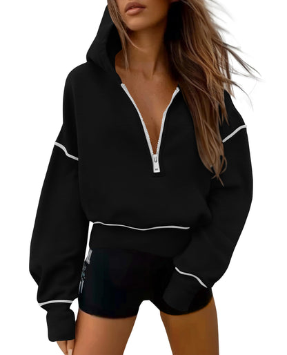 Women's Half-Zip Cropped Hooded Sweatshirt