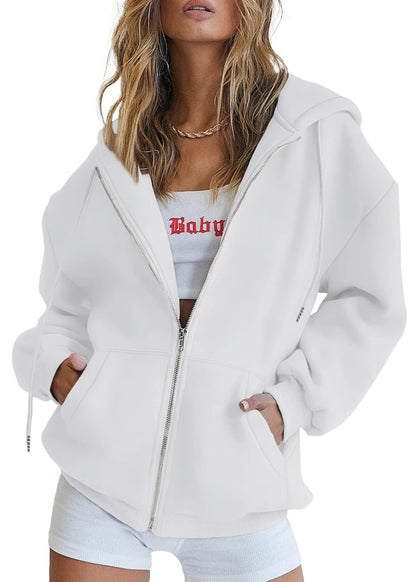 Women's Zip-Up Hooded Track Jacket with Pockets