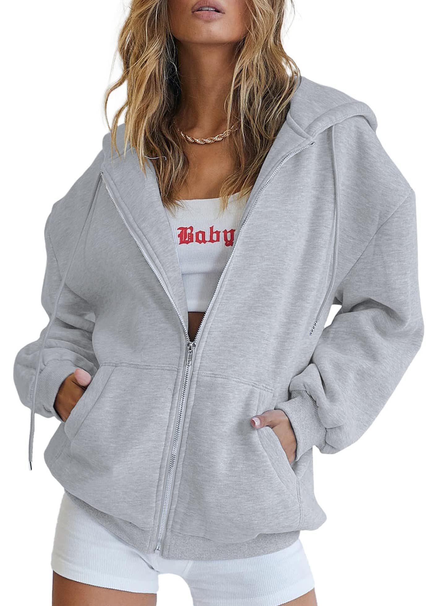 Women's Zip-Up Hooded Track Jacket with Pockets