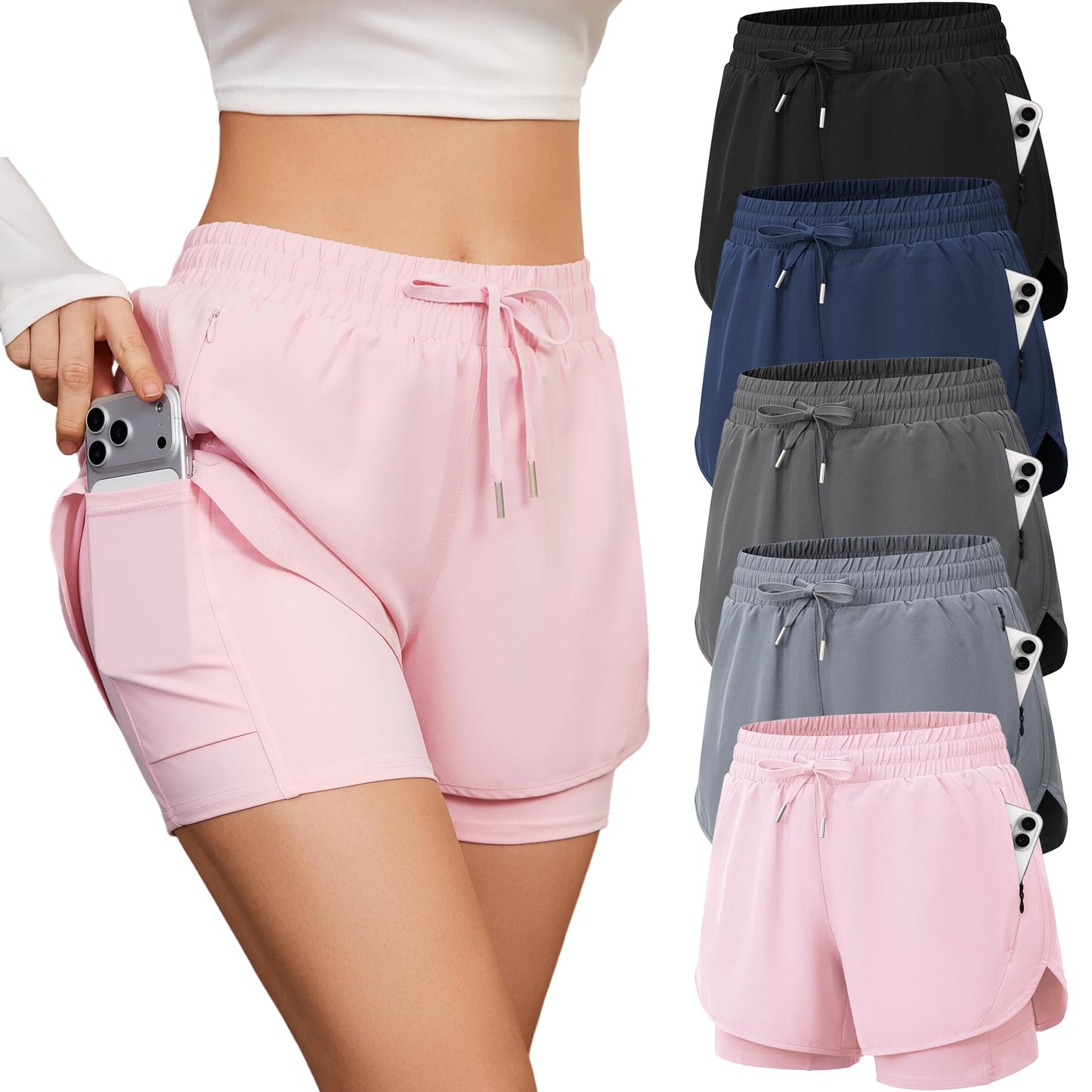 Women's High-Waisted 2-in-1 Running Shorts 5-Pack