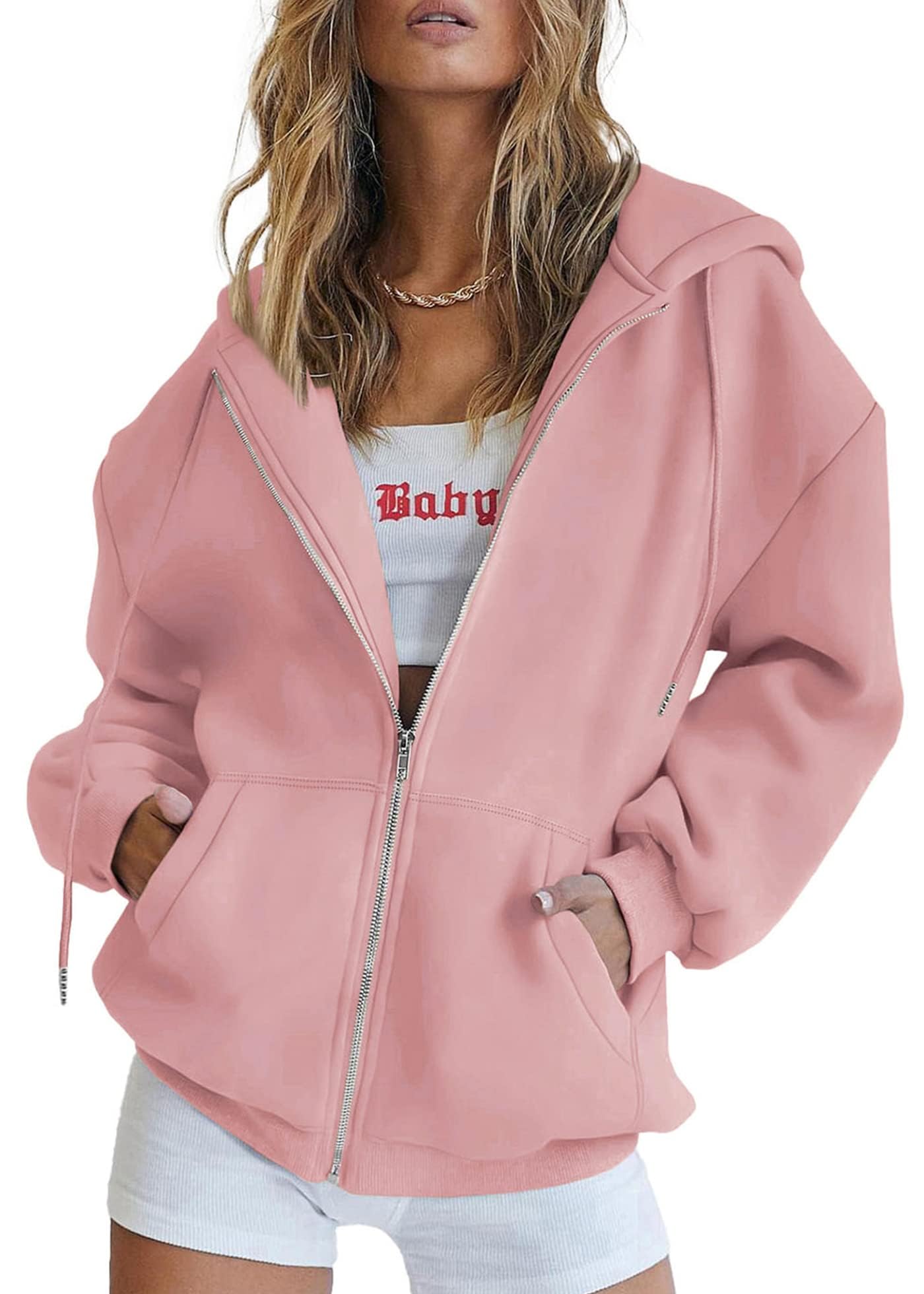 Women's Zip-Up Hooded Track Jacket with Pockets