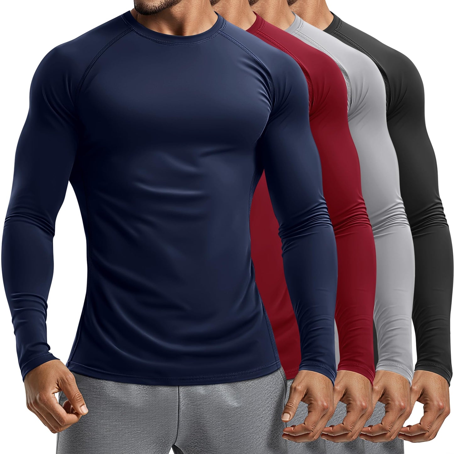 Men's Long Sleeve Compression Training Shirts 4-Pack