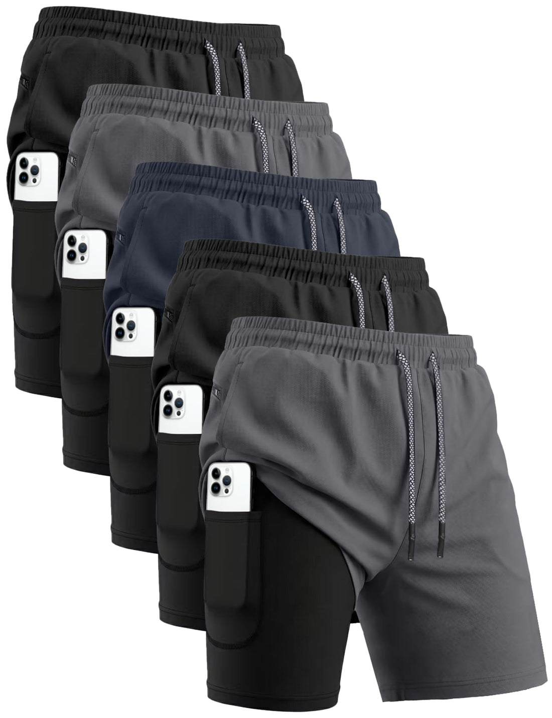 Men's 2-in-1 Quick-Dry Running Shorts 5-Pack