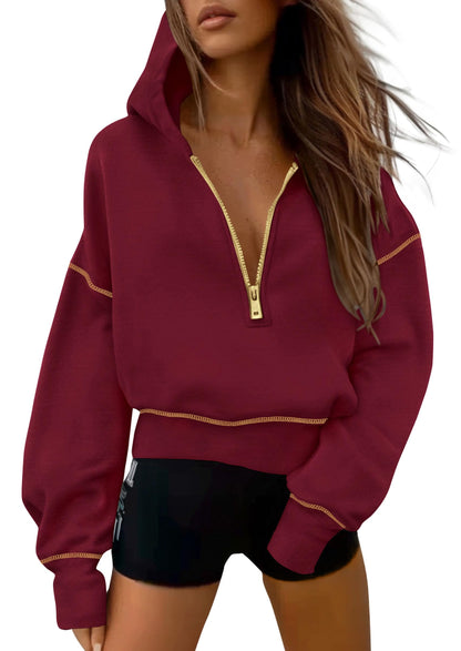 Women's Half-Zip Cropped Hooded Sweatshirt