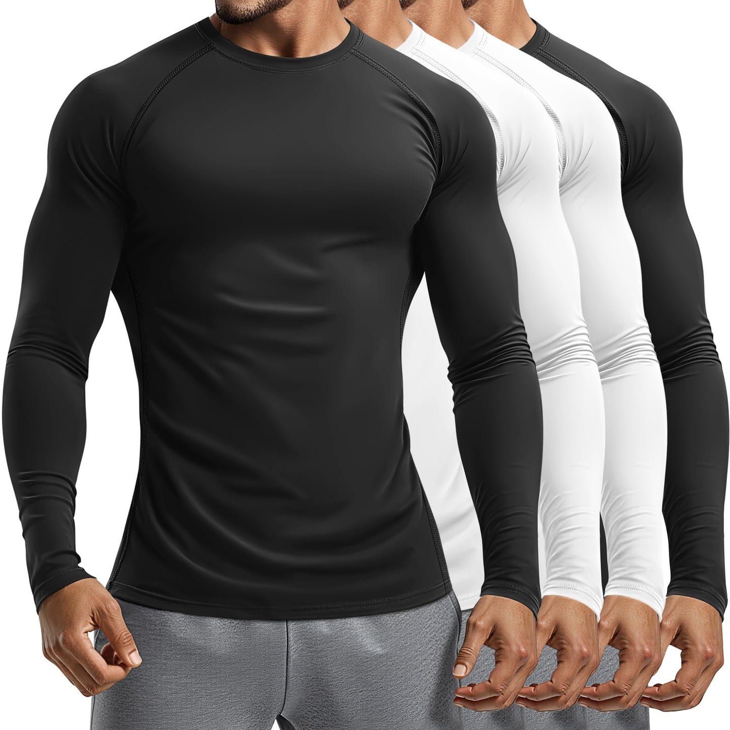 Men's Long Sleeve Compression Training Shirts 4-Pack