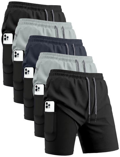 Men's 2-in-1 Quick-Dry Running Shorts 5-Pack