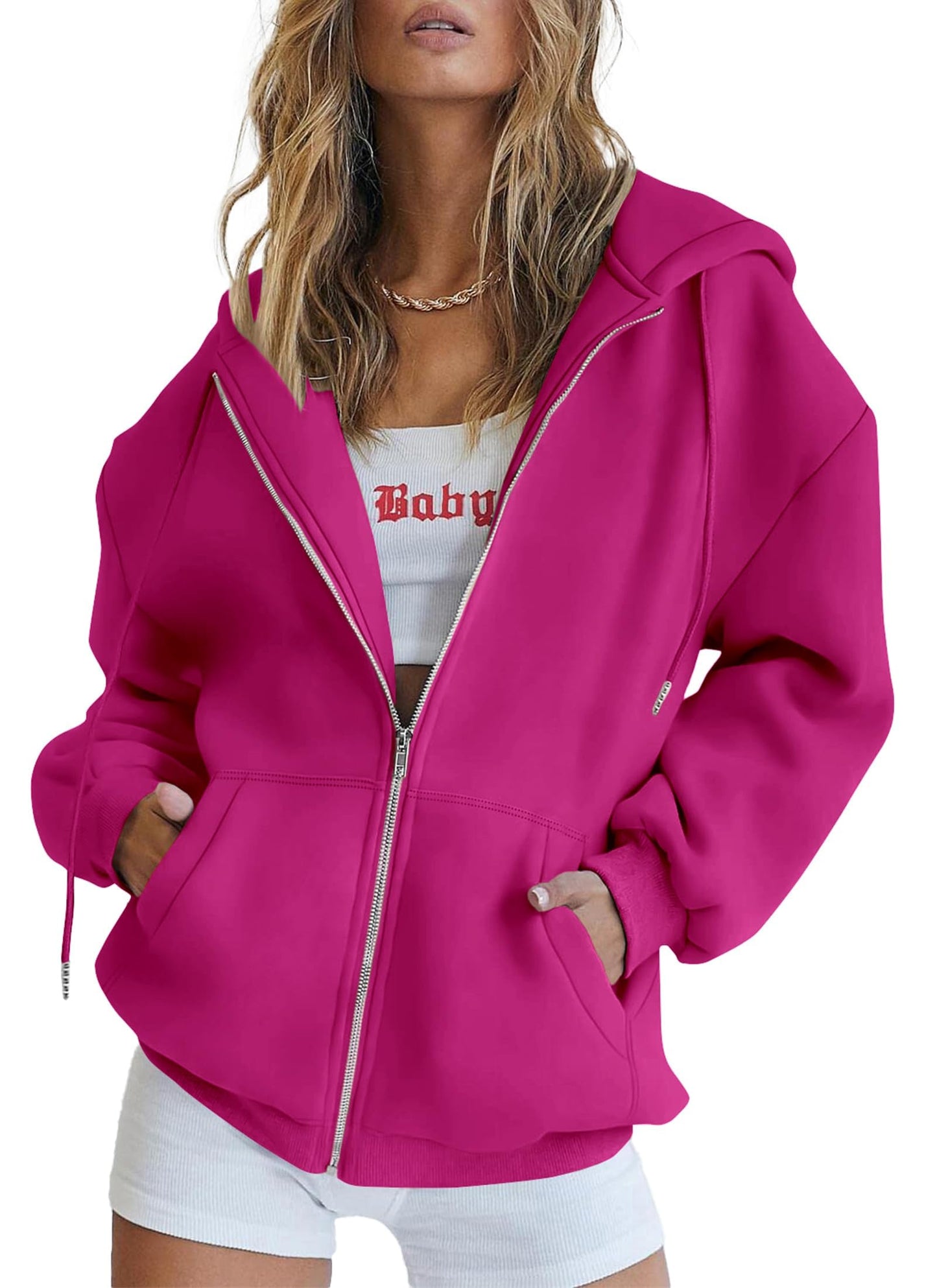 Women's Zip-Up Hooded Track Jacket with Pockets