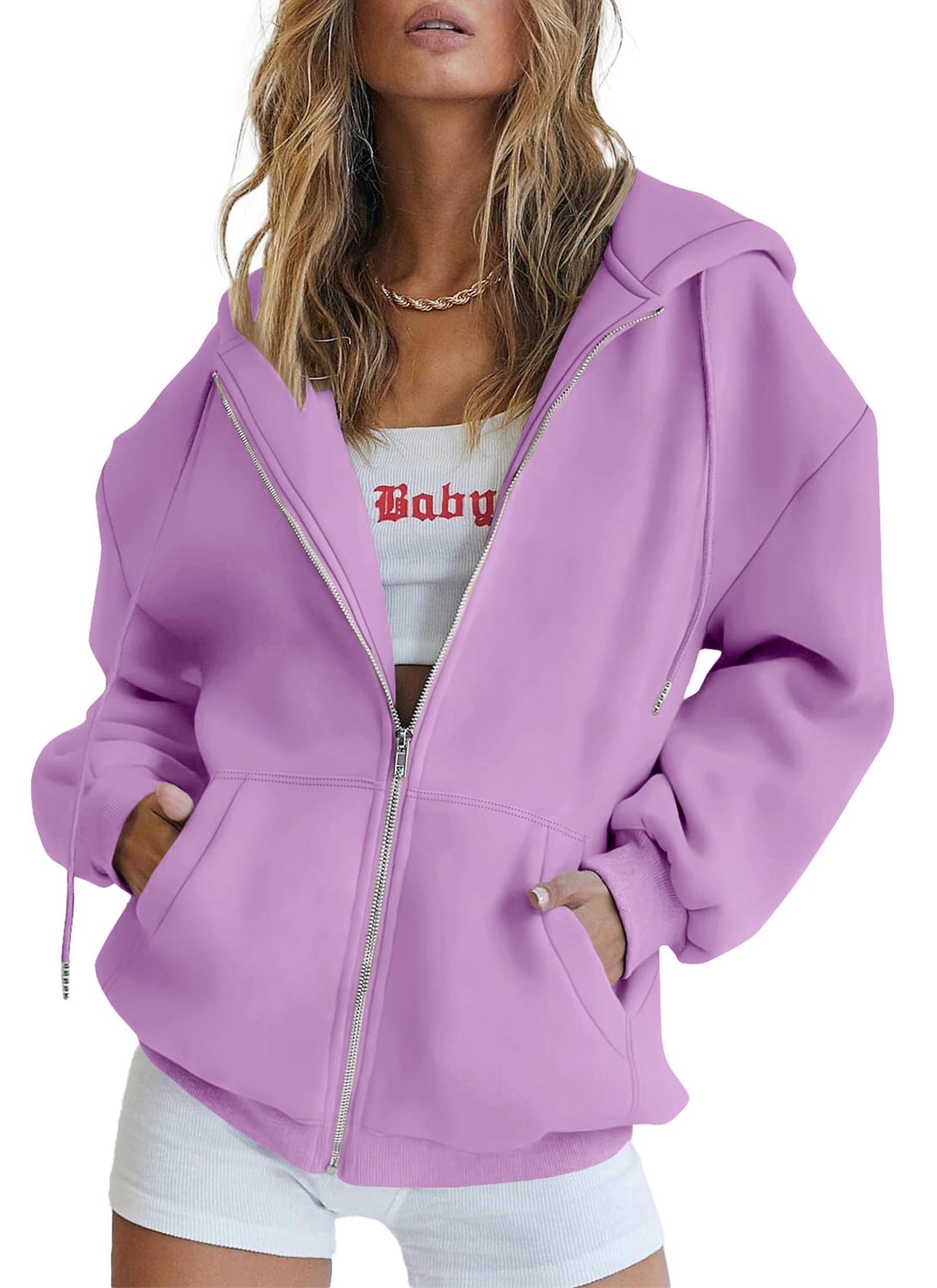 Women's Zip-Up Hooded Track Jacket with Pockets