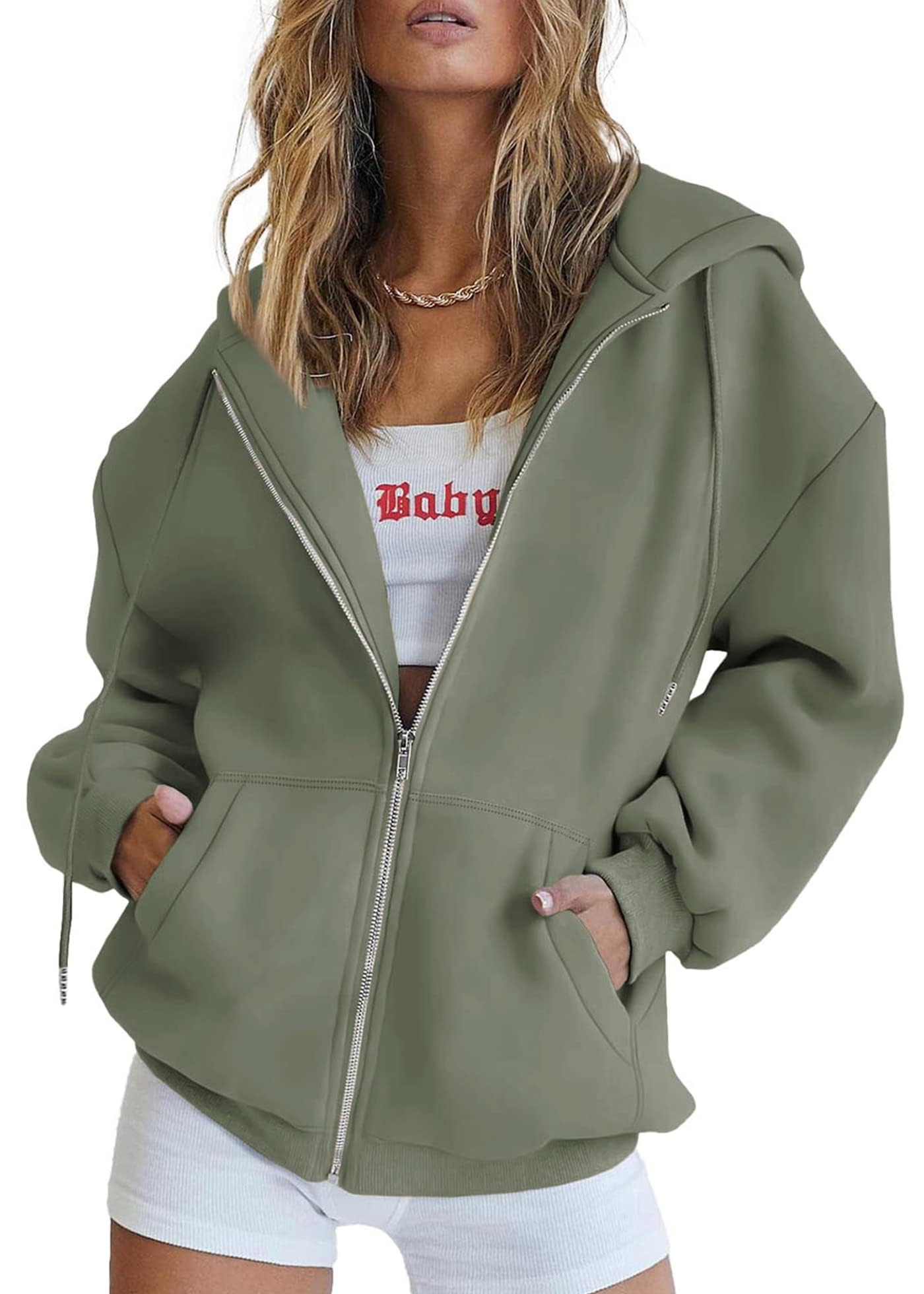 Women's Zip-Up Hooded Track Jacket with Pockets