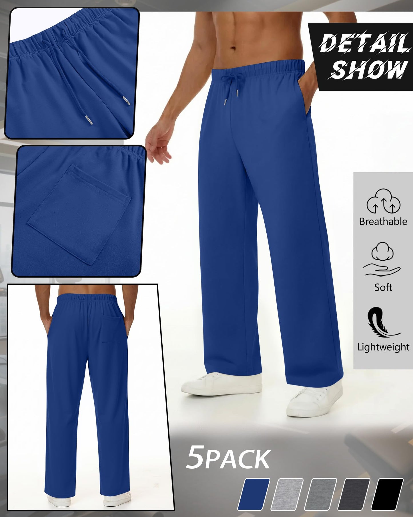 Men's Lightweight Open-Hem Sweatpants 5-Pack