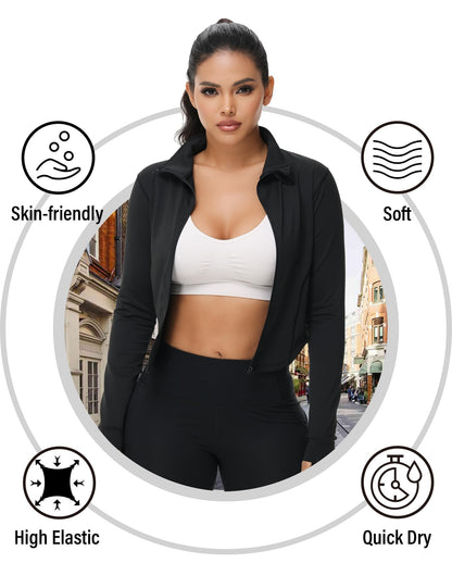 Women's Cropped Full-Zip Workout Jacket 3-Pack
