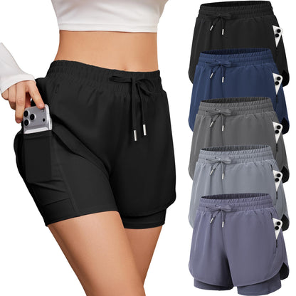 Women's High-Waisted 2-in-1 Running Shorts 5-Pack