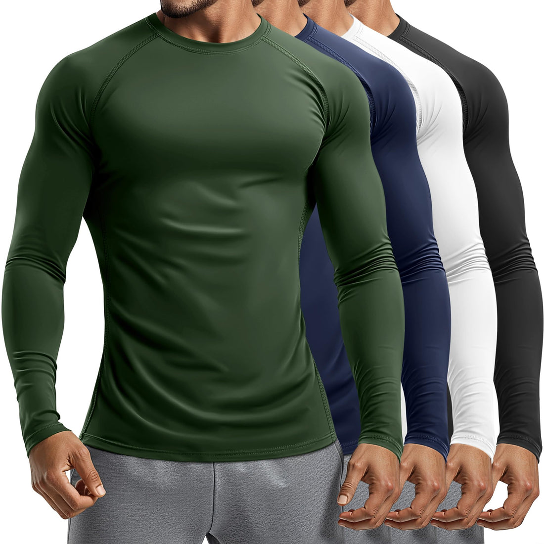 Men's Long Sleeve Compression Training Shirts 4-Pack