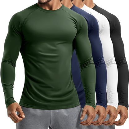 Men's Long Sleeve Compression Training Shirts 4-Pack