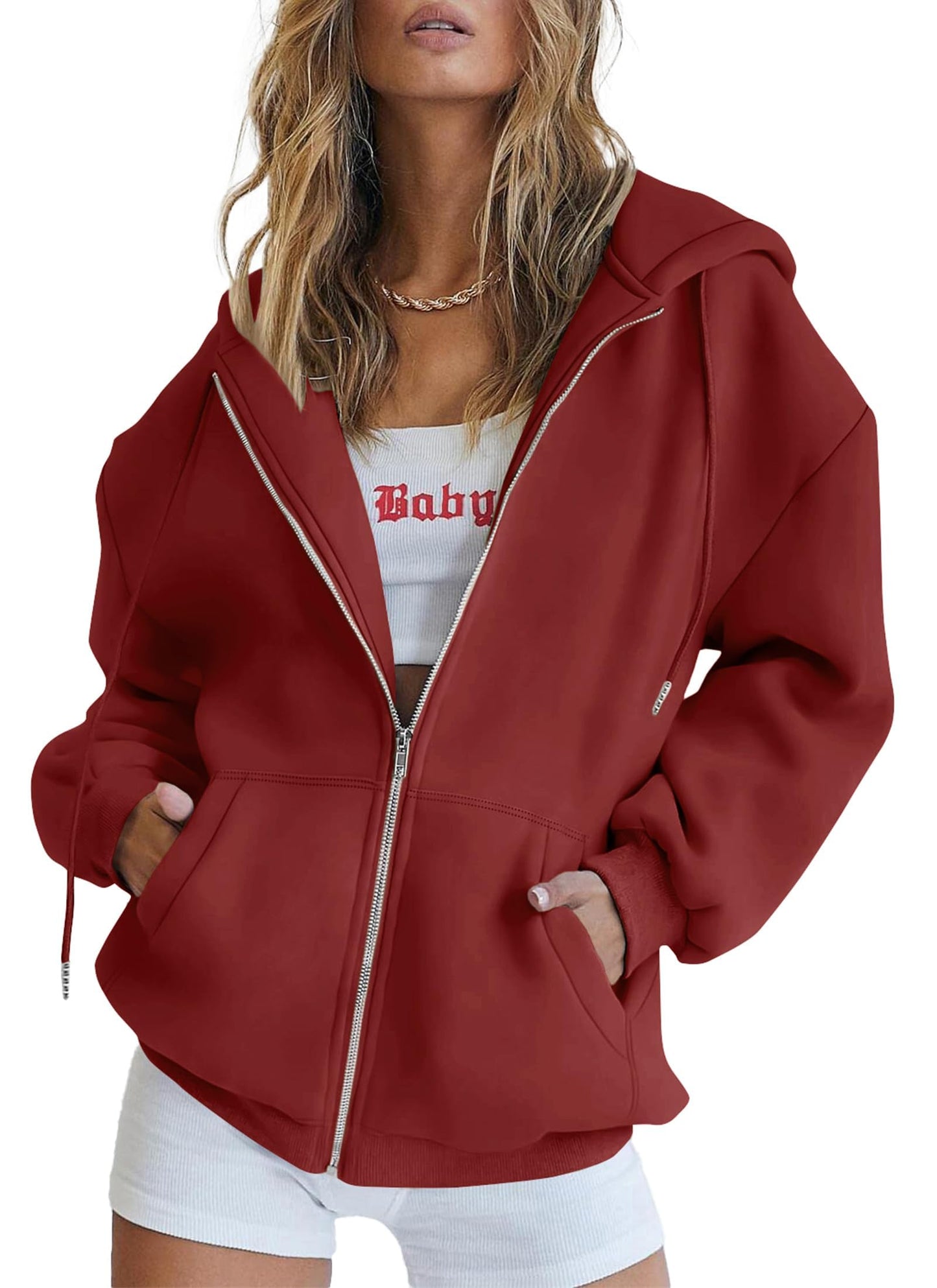 Women's Zip-Up Hooded Track Jacket with Pockets