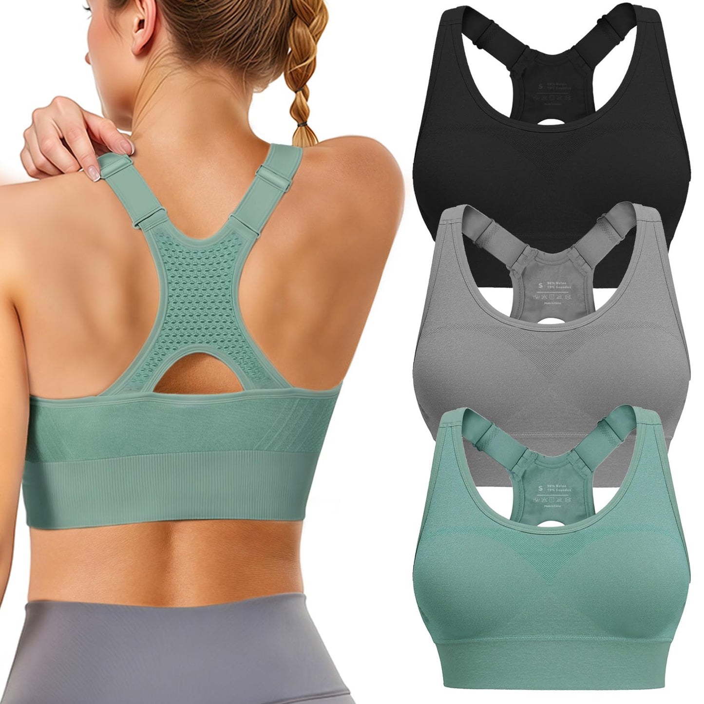Women's High-Support Padded Racerback Sports Bra Set