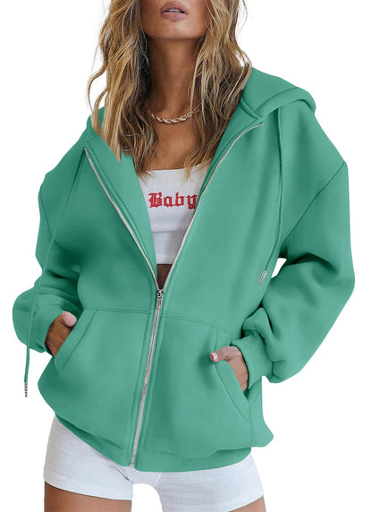 Women's Zip-Up Hooded Track Jacket with Pockets
