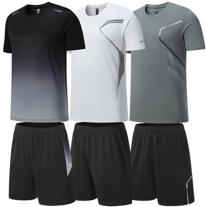 Men's Dry-Fit Workout Set with Shorts & Long Sleeve