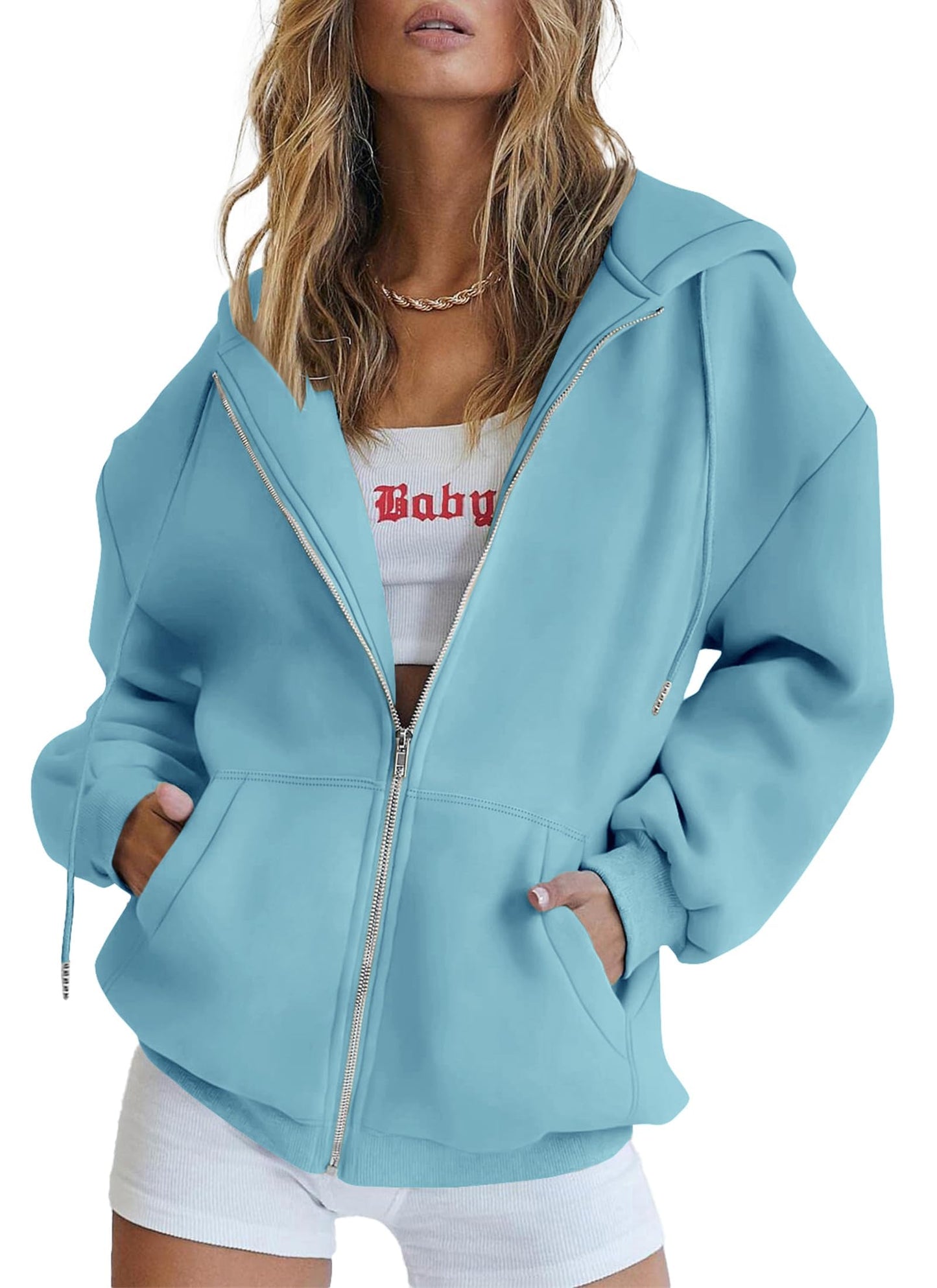 Women's Zip-Up Hooded Track Jacket with Pockets