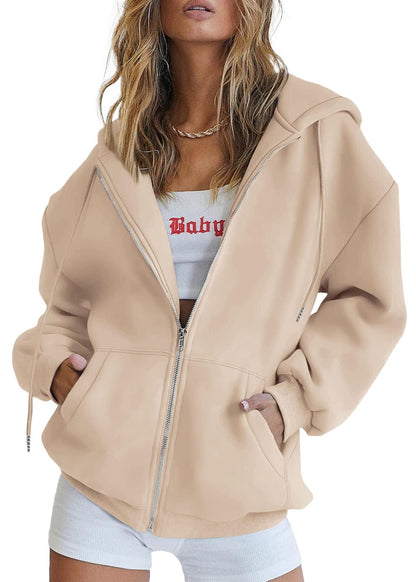 Women's Zip-Up Hooded Track Jacket with Pockets