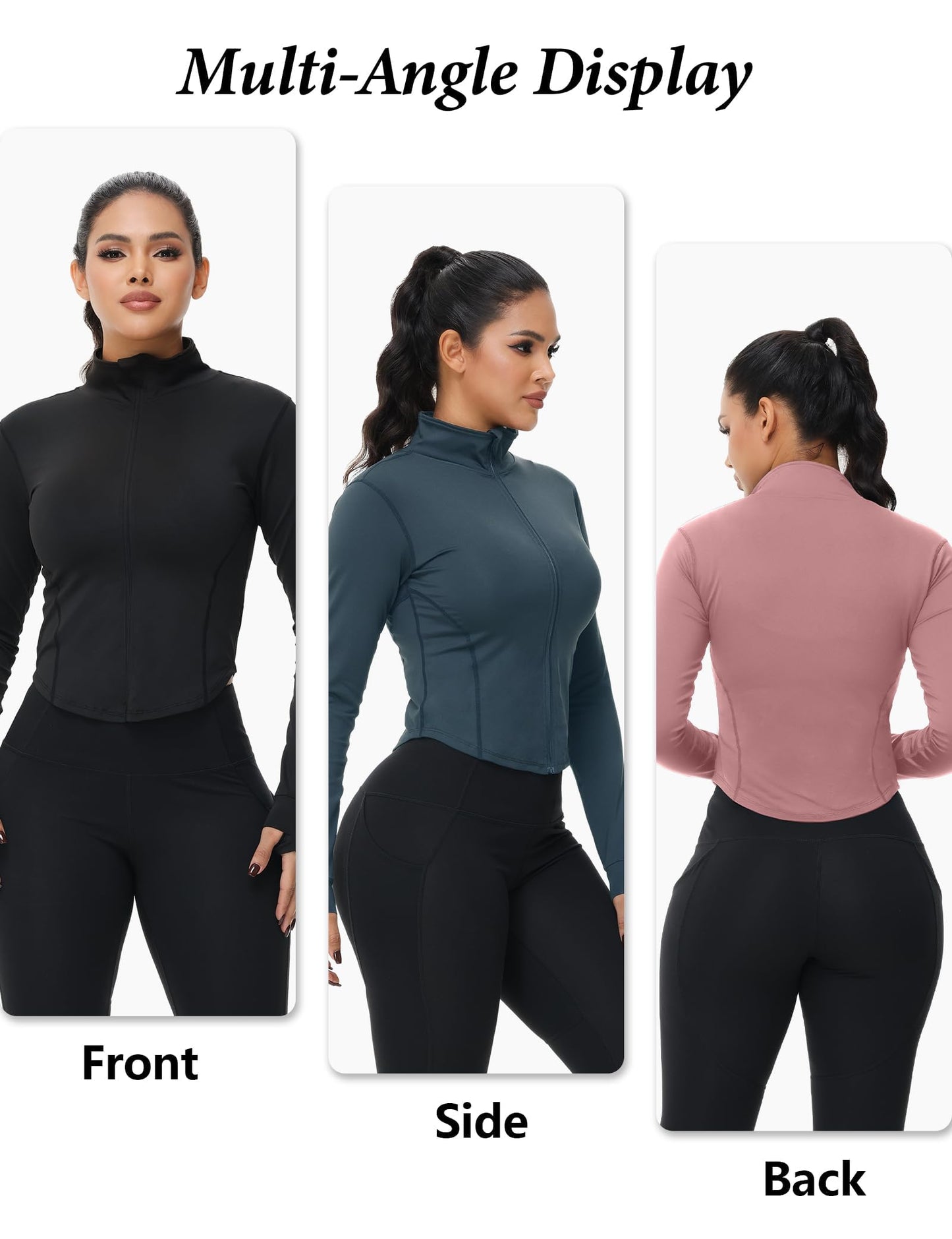 Women's Cropped Full-Zip Workout Jacket 3-Pack