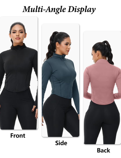 Women's Cropped Full-Zip Workout Jacket 3-Pack