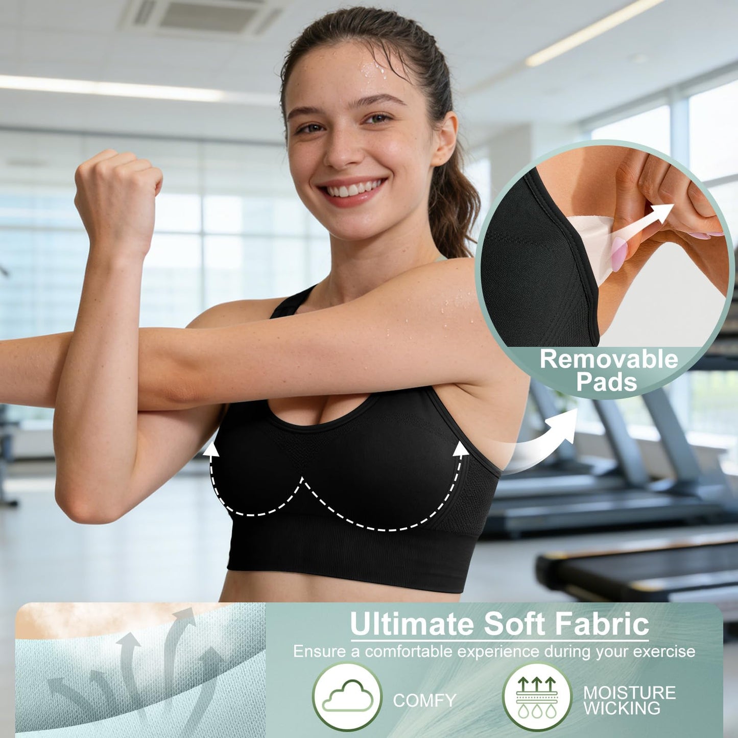 Women's High-Support Padded Racerback Sports Bra Set
