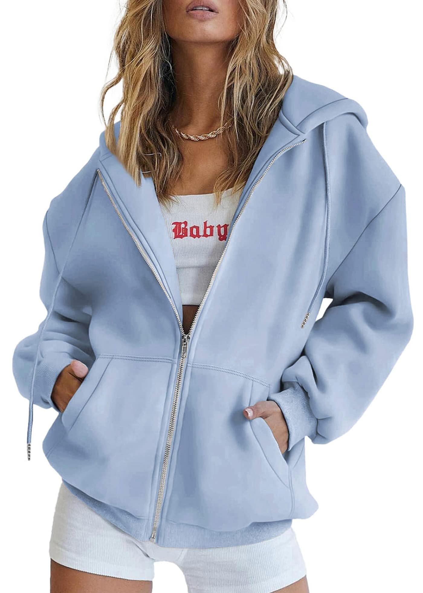 Women's Zip-Up Hooded Track Jacket with Pockets