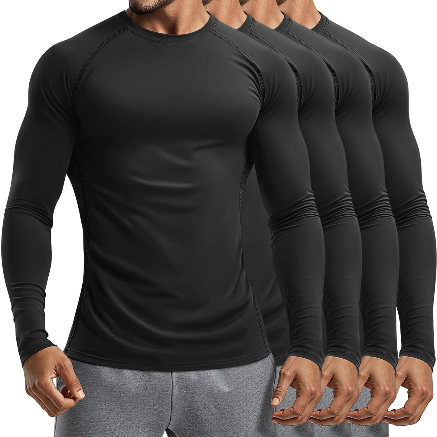 Men's Long Sleeve Compression Training Shirts 4-Pack