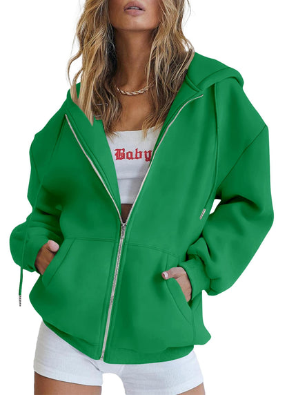 Women's Zip-Up Hooded Track Jacket with Pockets