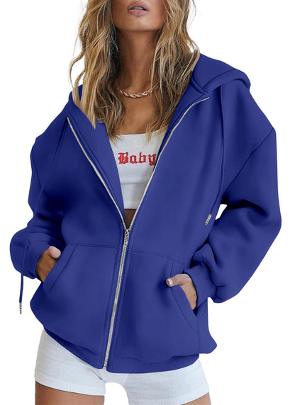 Women's Zip-Up Hooded Track Jacket with Pockets
