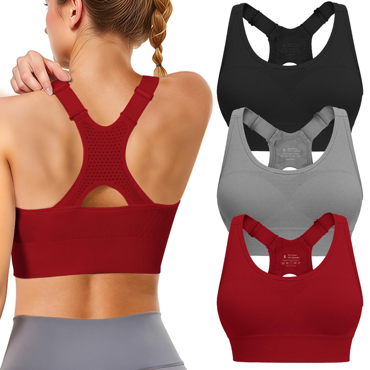 Women's High-Support Padded Racerback Sports Bra Set