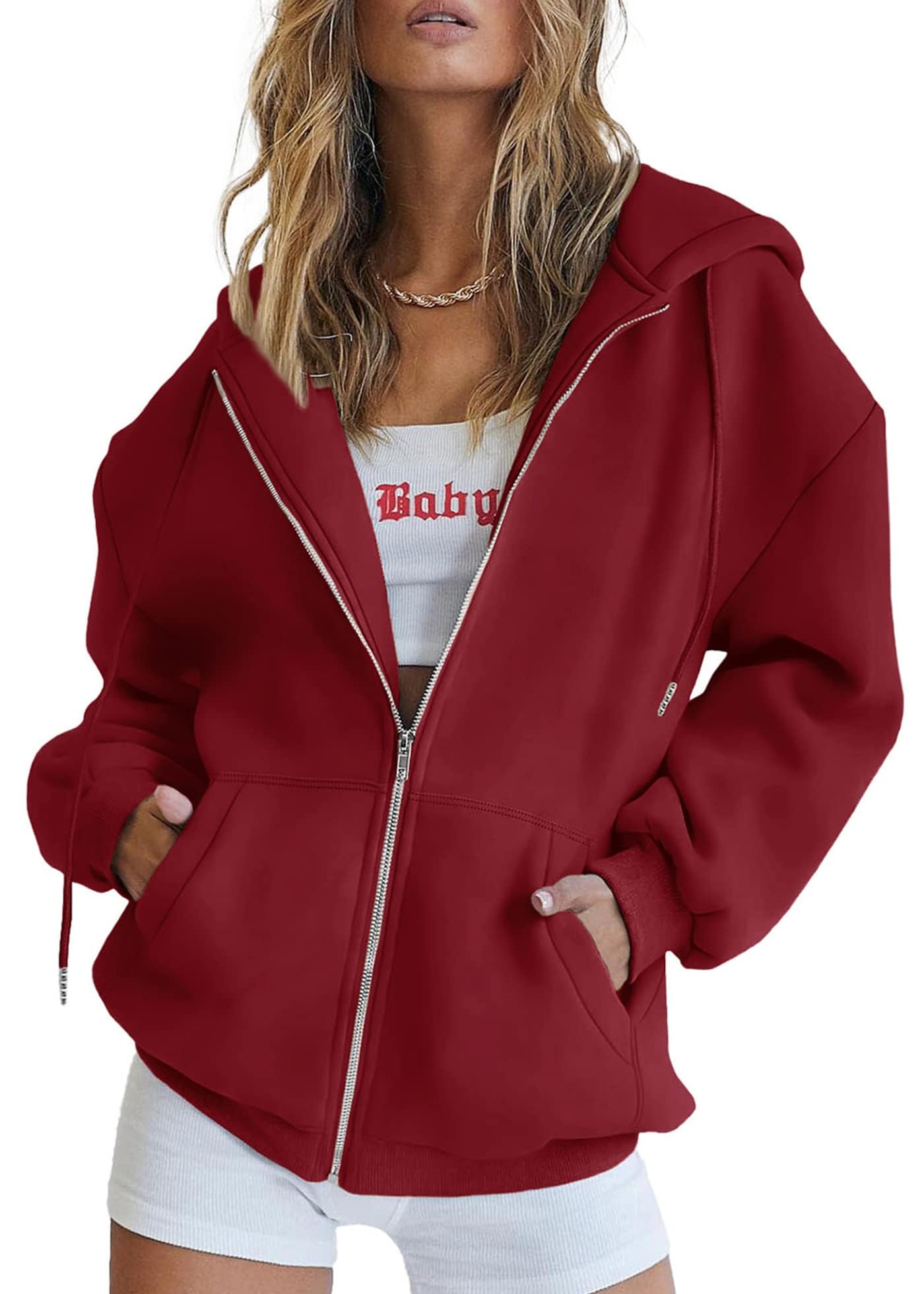 Women's Zip-Up Hooded Track Jacket with Pockets