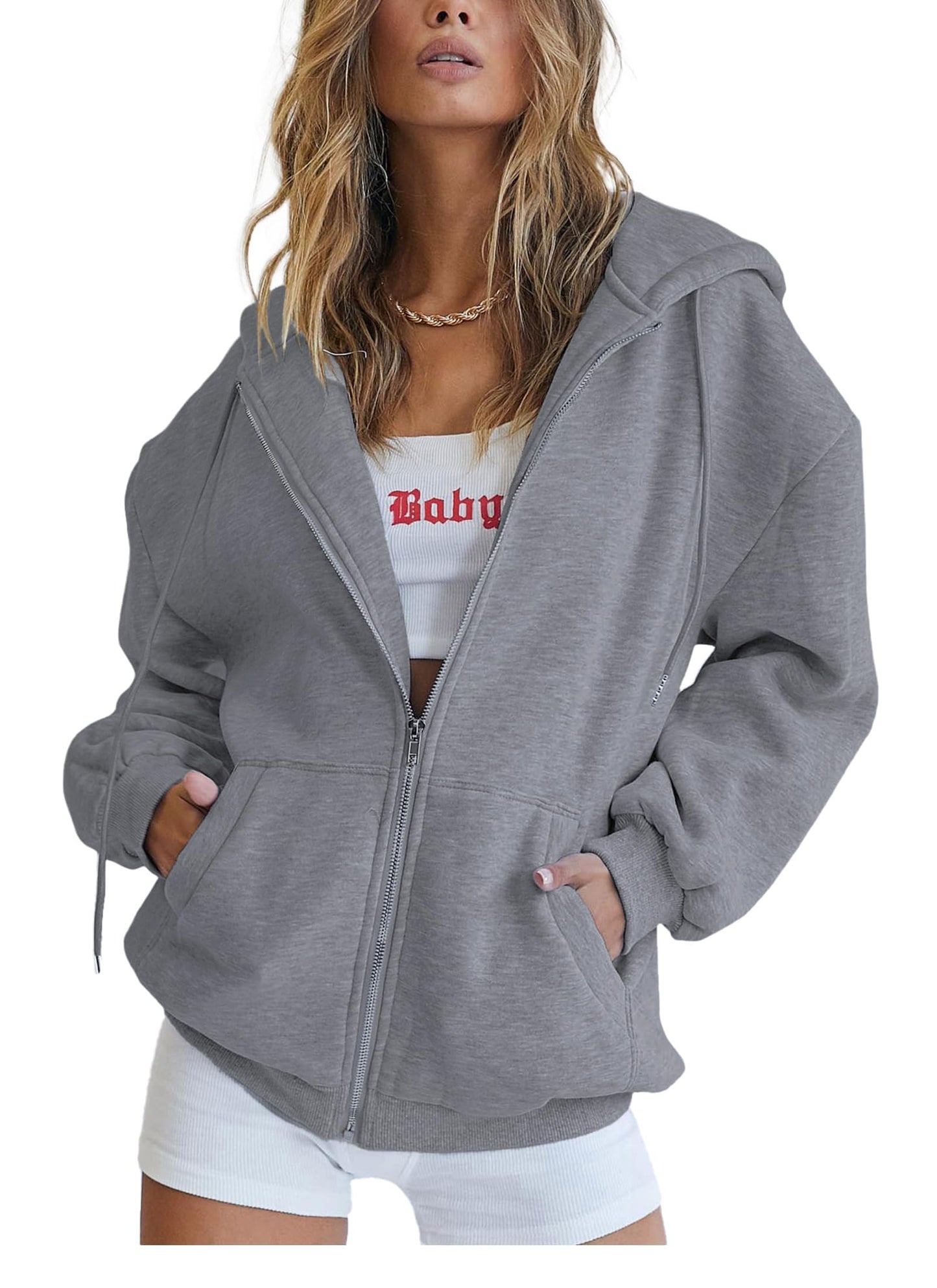 Women's Zip-Up Hooded Track Jacket with Pockets