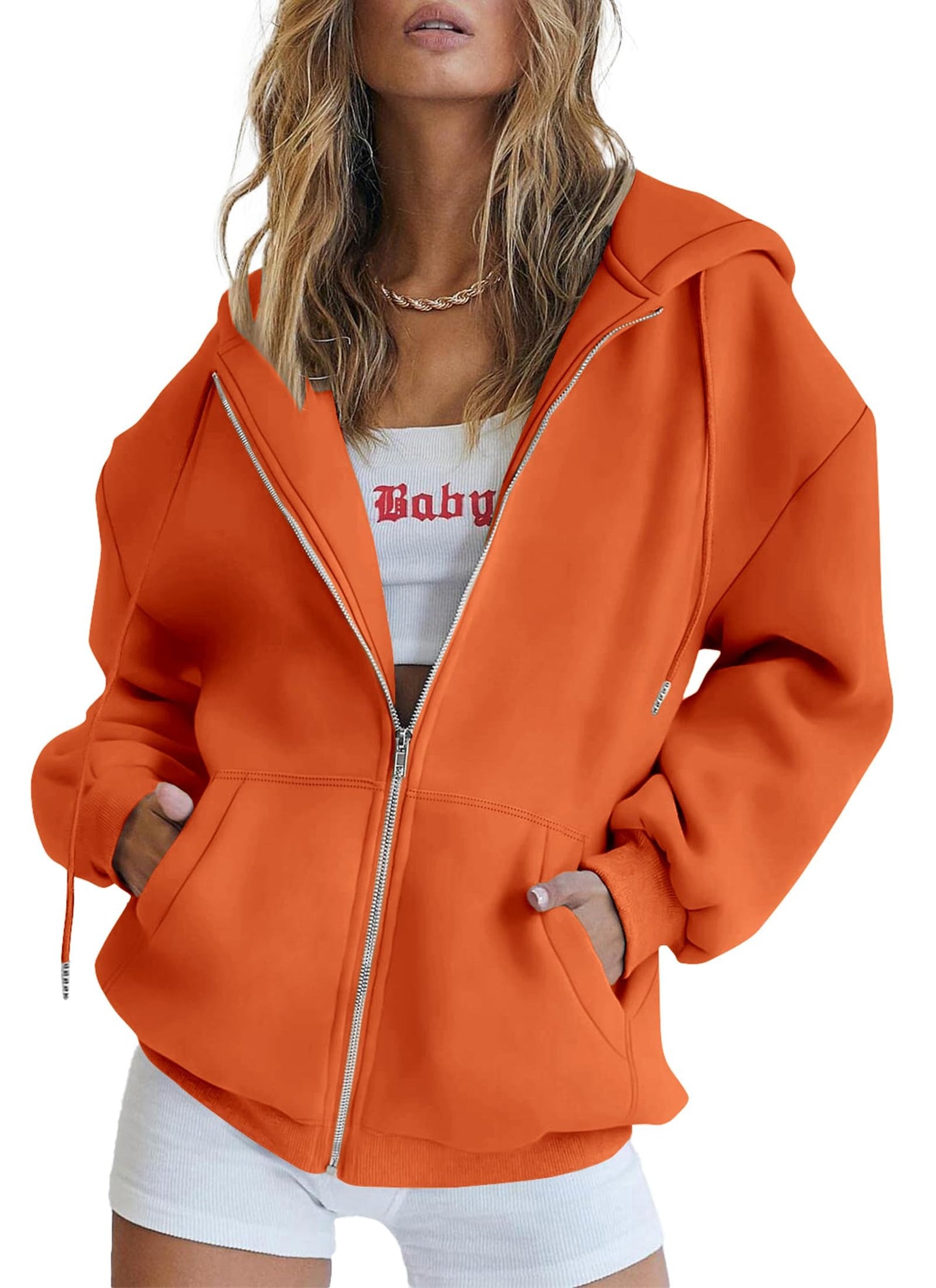 Women's Zip-Up Hooded Track Jacket with Pockets