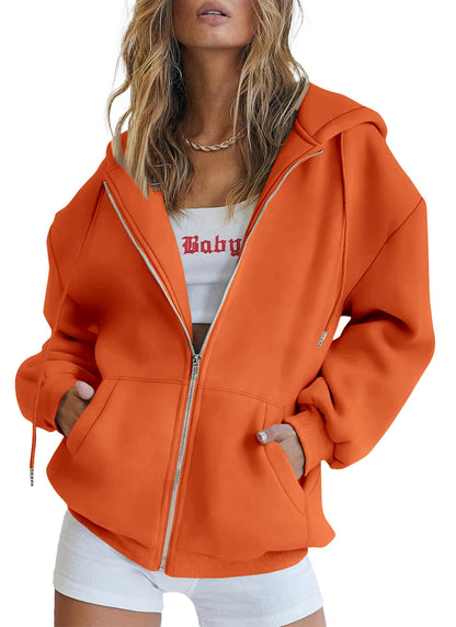 Women's Zip-Up Hooded Track Jacket with Pockets