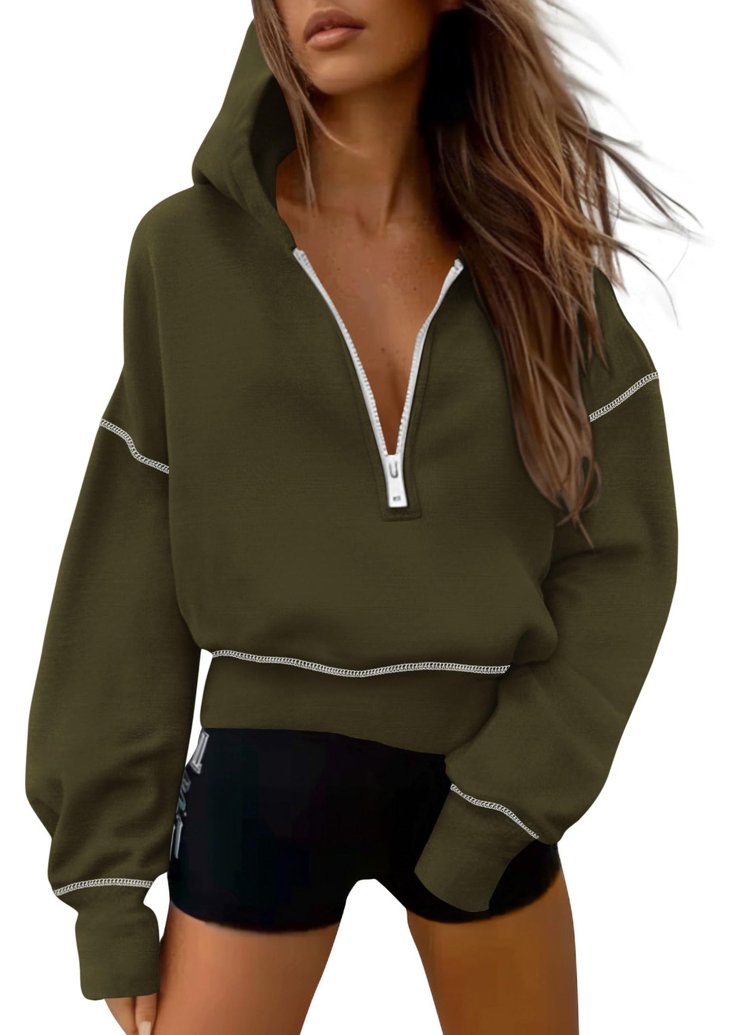 Women's Half-Zip Cropped Hooded Sweatshirt