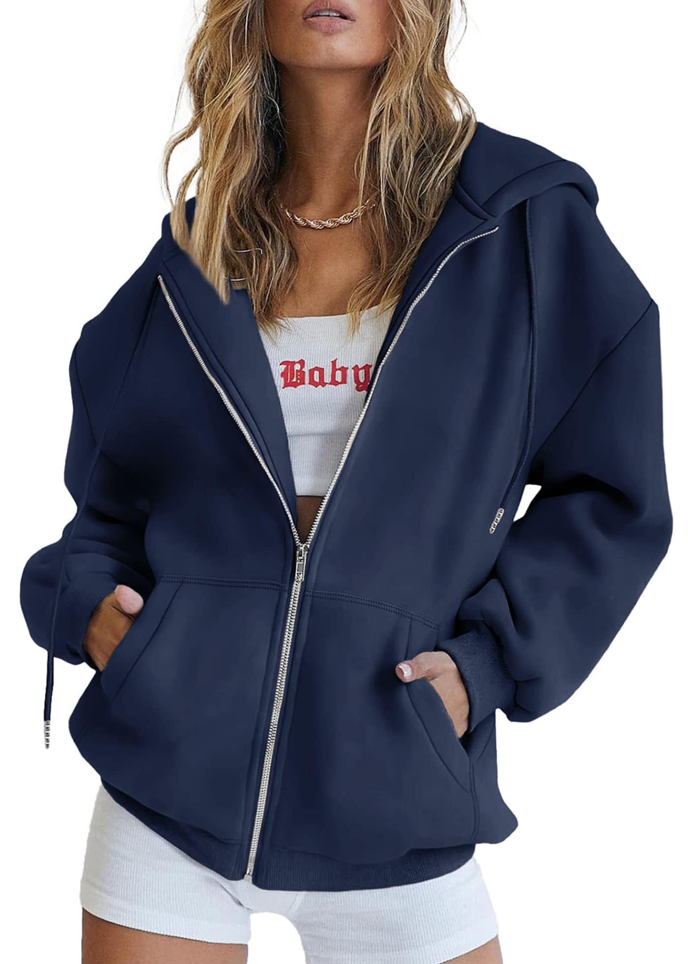 Women's Zip-Up Hooded Track Jacket with Pockets