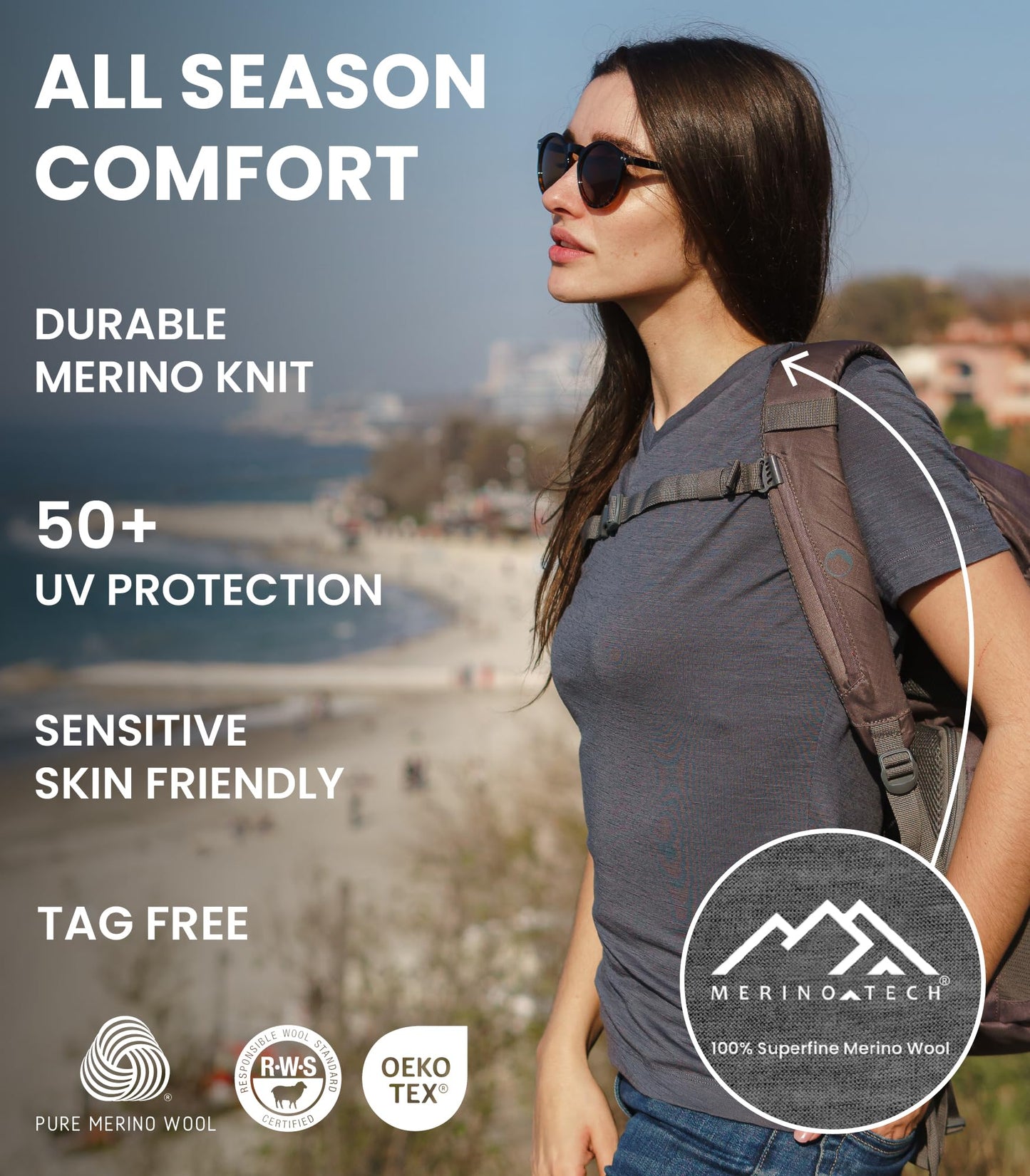 Women's 100% Merino Wool Base Layer Tee
